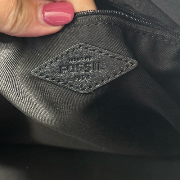 Fossil Carmen Shopper Tote Satchel Brown Black Genuine Leather Suede Key Charm - Picture 9 of 11